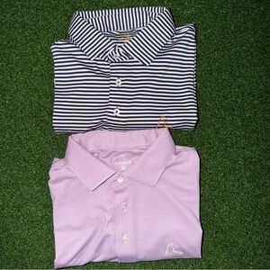Lot Of 2 Rhoback Short Sleeves Performance Men's Golf Polos Size XL Navy/Purple